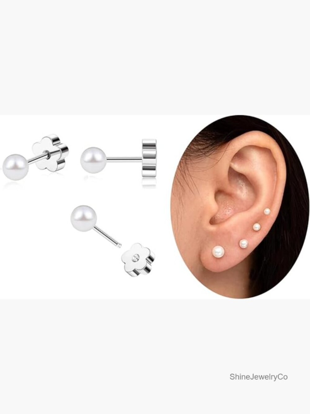 Flat Back Push-In Stud Earrings – CZ, Pearl, Heart & Star – Hypoallergenic